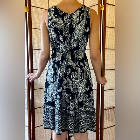 Forbidden paisley knee length crochet strap boho flutter waist tie rayon dress - Picture 3 of 8